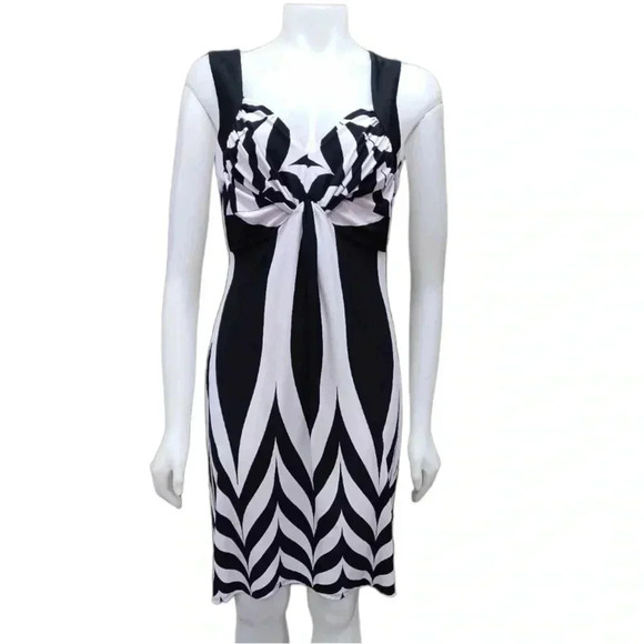 Frank Lyman Black White Geometric Sleeveless Midi Dress Size 8 - Picture 1 of 10